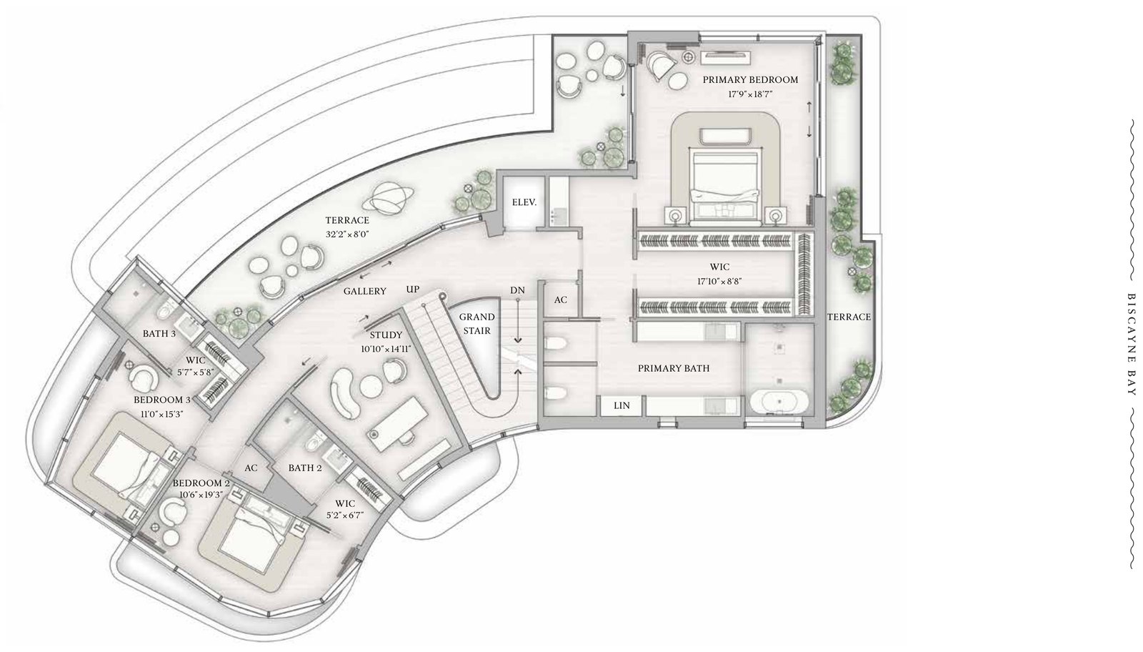 Upper level floor plan of Villa B.