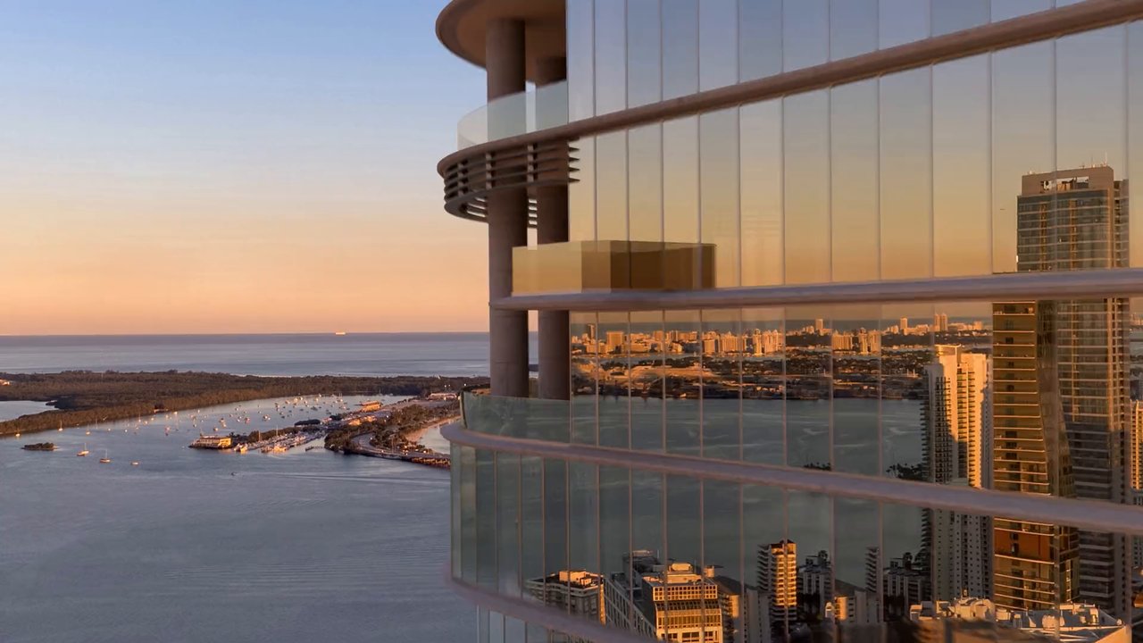 The tower above Biscayne Bay at sunset.